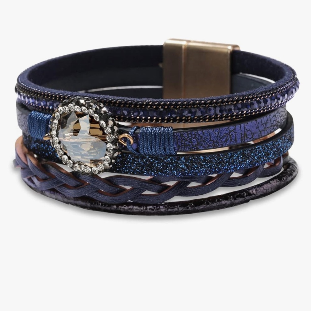 Navy Blue Multi-Layer Bracelet with Crystal Accent